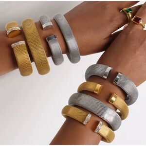 GOLD Stainless Steel Mesh Cuff Bracelet Elegant Cocktail Party Chic W-12mm